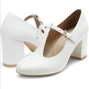 Low Chunky Heels for Women T-Strap Mary Jane Pumps Wedding Dress Shoes